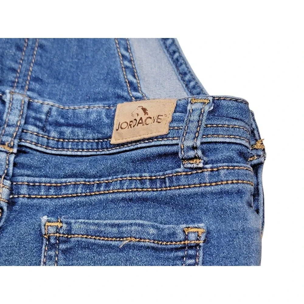 Jordache Girls 2T‎ Denim Bib Overalls Shorts Blue Jeans Rhinestone Buttons EUC